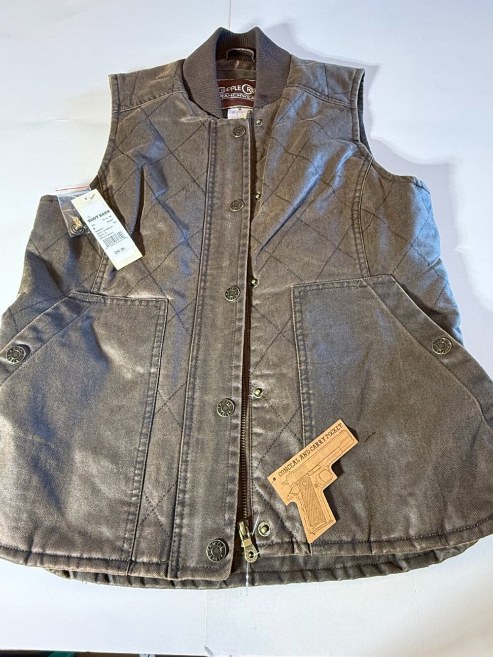 Cripple Creek Brown Zip Enzyme Washed Cotton Concealed Carry Vest Womens M, NWT!